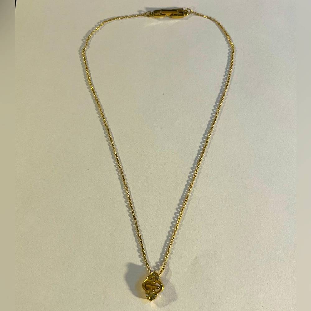 GIVENCHY Gold Necklace w/ Crystal Pendant, 16” Chain; GUC w/ 1 Missing Crystal - Picture 4 of 14